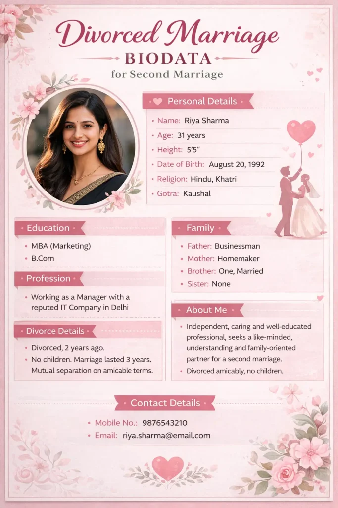 Divorced Marriage Biodata Format