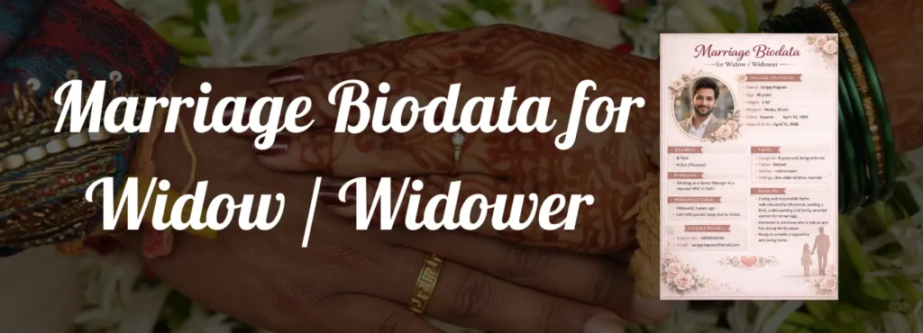 Marriage Biodata for Widow Widower